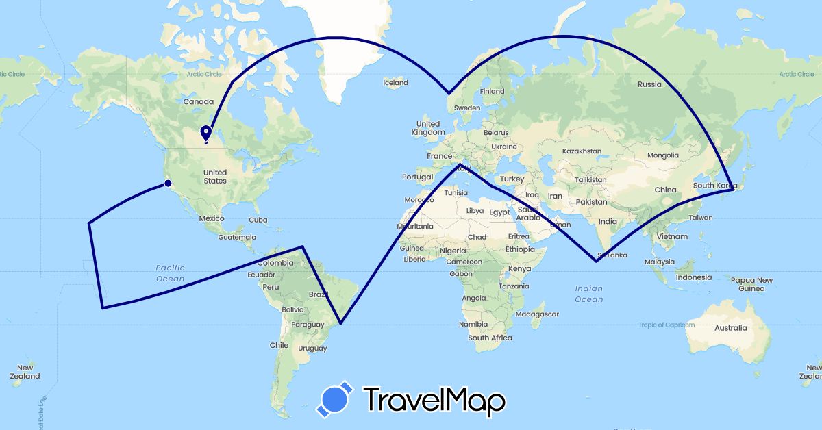 TravelMap itinerary: driving in Brazil, Canada, China, France, Greece, Italy, Japan, Maldives, Norway, Trinidad and Tobago, United States (Asia, Europe, North America, South America)